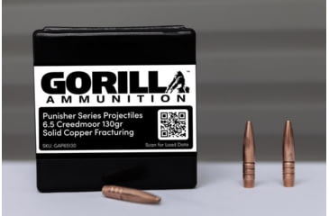 Image of Gorilla Ammunition Rifle Bullets, 6.5mm Creedmoor, 130 Grain, Solid Copper Fracturing Projectiles, Not Loaded Ammo, 50 Bullets, gpf-126815