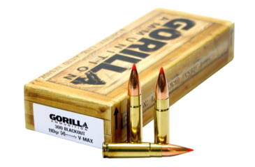 Image of Gorilla Ammunition Match .300 AAC Blackout 110 Grain Spitzer Brass Cased Rifle Ammo, 20 Rounds, GA300110VMAX