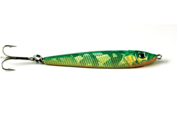 Image of GOT-CHA Jigfish Lure, 3in 1 1/2 oz, Sz 4 Treble Hook Green/Chartreuse/Orange, JF15-GCO