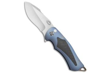 Image of Greg Lightfoot Knives Greg Lightfoot Custom Outlaw Flipper Folding Knife, 3.125in, Stainless Steel, Drop Point Blade, Carbon Fiber, Titanium, Blue Handle, Blue/Gray, 7.75 inch, BHQ-71733