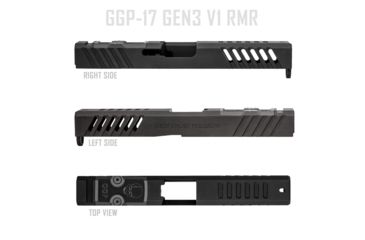 Image of Grey Ghost Precision Glock 17 Gen3 Stripped Slide, RMR Cut, Version 1 - Angled Serration Pattern, 17-4 SS, Black, GGP-17-3-RMR