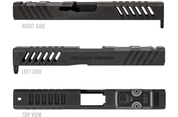 Image of Grey Ghost Precision Glock 17 Gen4 Stripped Slide, RMR Cut, Version 1 - Angled Serration Pattern, 17-4 SS, Black Nitride, GGP-17-4-OC-V1