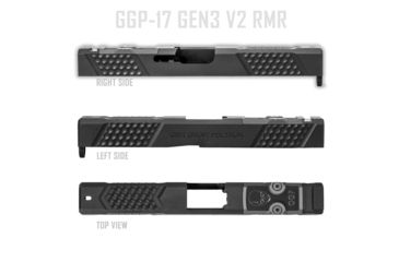 Image of Grey Ghost Precision Glock 17 Gen3 Stripped Slide, RMR Cut, Version 2 - Diamond Checkering Pattern, 17-4 SS, Black, GGP-17-3-RMR-2