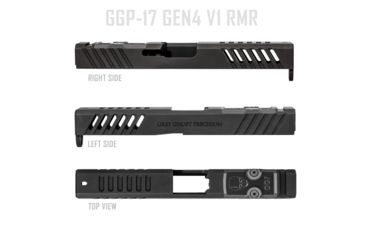 Image of Grey Ghost Precision Glock 17 Gen4 Stripped Slide, RMR Cut, Version 1 - Angled Serration Pattern, 17-4 SS, Black, GGP-17-4-RMR