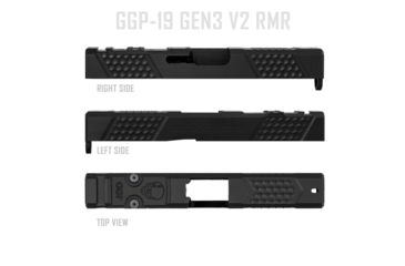 Image of Grey Ghost Precision Glock 19 Gen3 Stripped Slide, RMR Cut, Version 2 - Diamond Checkering Pattern, 17-4 SS, Black, GGP-19-3-RMR-2