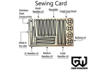 Image of Grim Workshop Sewing Kit Card, Stainless Construction, 3.5in x 2in, GWSEWCRD