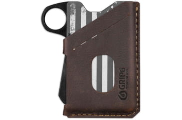 Image of Grip6 Wallet USA Grey w/Brown Leather Sleeve w/Loop, WLT-USA-GML-LP-BRNL