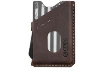 Image of Grip6 Wallet USA Grey w/Brown Leather Sleeve w/No Loop, WLT-USA-GML-NP-BRNL