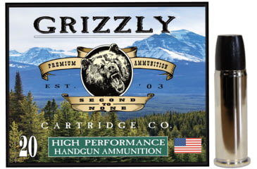 Image of Grizzly Cartridge 44 Magnum +P 355 Grain Wide Flat Nose Gas Check Brass Cased Pistol Ammo, 1350 FPS, 20 Rounds, 815152013811