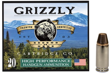 Image of Grizzly Cartridge 9 mm +P 147 Grain Full Metal Jacket-Flat Point Pistol Ammo, 20 Rounds, GC9M+P2
