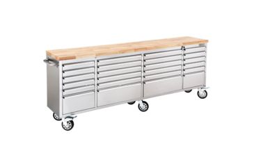 Image of Grizzly Industrial 96in. 24 Drawer Stainless Steel Industrial Cabinet with Wood Top T27877