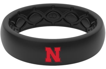Image of Groove Life Thin Nebraska Color Logo Silicone Ring, Black, 05, 58041