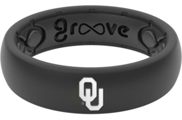 Image of Groove Life Thin Oklahoma White Logo Silicone Ring, Black, 10, 12358