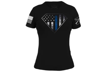 Image of Grunt Style Blue Line Crest T-Shirt - Womens, Black, Small, GS3547-S