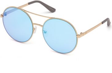 Image of Guess GU7559 Sunglasses - Shiny Rose Gold Frame Color, Blue Mirror Lens Color
