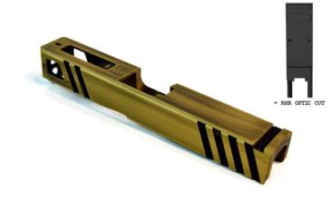 Image of Gun Cuts Apprentice Slide for Glock 19, Optic Cut, Battleworn Gold, GC-G19-APP-GOLBW-RMR
