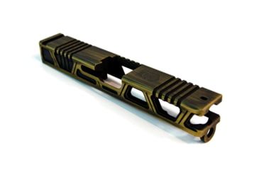 Image of Gun Cuts Cyberpunk Slide for Glock 19, Optic Cut, Battleworn Gold, GC-G19-CYB-GOLBW-RMR