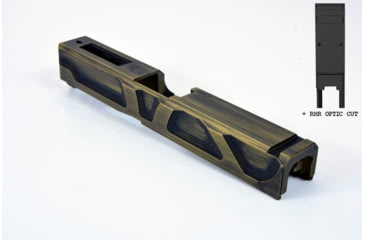 Image of Gun Cuts Roswell Slide for Glock 19, Optic Cut, Battleworn Gold, GC-G19-ROS-GOLBW-RMR