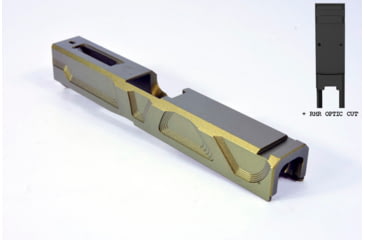 Image of Gun Cuts Roswell Slide for Glock 19, Optic Cut, Leprechaun Gold, GC-G19-ROS-LGO-RMR