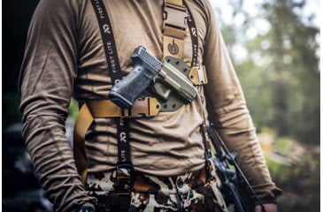 Image of GunfightersINC Kenai Kydex Shell Nylon Harness Chest Holster, Fits FN FiveSeven, Right Hand, Gray Shell, Coyote Brown Harness, KN-FN57-040221