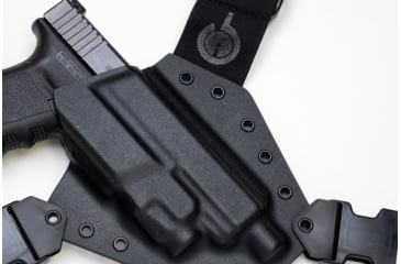 Image of GunfightersINC Kenai Light Bearing Chest Holster, Glock 19,45 Tlr-7A, Black/Black, Black Harness, Left Hand, KN-LB-Glock19-TLR7A-00000072