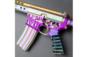 Image of Guntec USA AR-15 Extended Ergonomic Bolt Catch, Matte Rainbow Pvd Coated, EXT-CATCH-M-RPVD