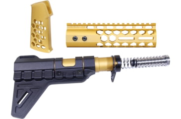 Image of Guntec USA AR-15 Honeycomb Pistol Furniture Set w/Brace, 7 in, Anodized Gold, AR-HCP-SET-PB-GOLD