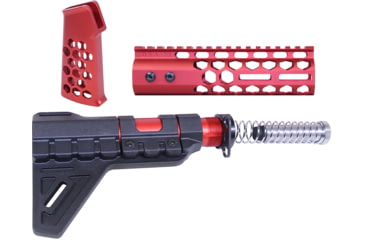 Image of Guntec USA AR-15 Honeycomb Pistol Furniture Set w/Brace, 7 in, Anodized Red, AR-HCP-SET-PB-RED
