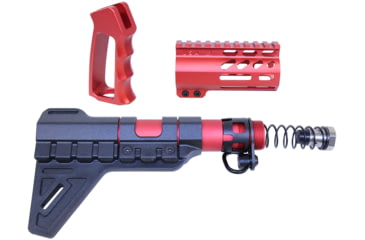 Image of Guntec USA AR-15 Micro Pistol Furniture Set w/Brace, Anodized Red, MICRO-P-SET-PB-RED