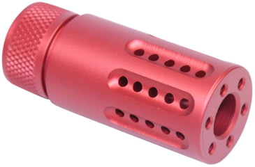 Image of Guntec USA AR-15 Micro Slip Over Barrel Shroud w/ Multi Port Muzzle Brake, 9mm, Anodized Red, 1326-MB-P-S-9-RED