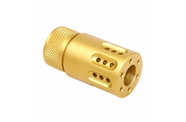 Image of Guntec USA AR-15 Mini Slip Over Barrel Shroud w/ Multi Port Muzzle Brake, 5.56mm, 1/2-28, Anodized Gold, 1326-MB-P-MINI-GOLD