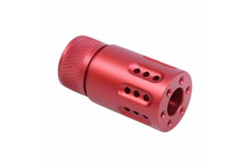 Image of Guntec USA AR-15 Mini Slip Over Barrel Shroud w/ Multi Port Muzzle Brake, 5.56mm, 1/2-28, Anodized Red, 1326-MB-P-MINI-RED