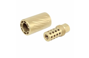 Image of Guntec USA AR-15 Muzzle Comp w/QD Blast Shield, 5.56mm / 9mm, 1/2X28, Tin Coated, SPITFIRE-TIN
