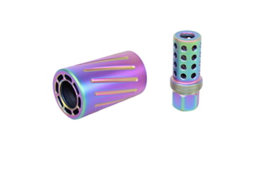 Image of Guntec USA AR-15 Muzzle Comp w/ QD Blast Shield, Rainbow PVD Coated, Matte Rainbow Pvd Coated, SPITFIRE-RPVD