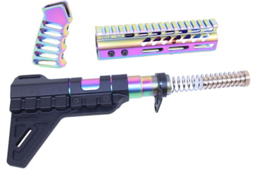 Image of Guntec USA AR-15 Pistol Furniture Set W/Micro Breach Pistol Brace Matte Rainbow PVD Coated, Matte Rainbow PVD, AR-PISTOL-SET-MLK-PB-M-RPVD