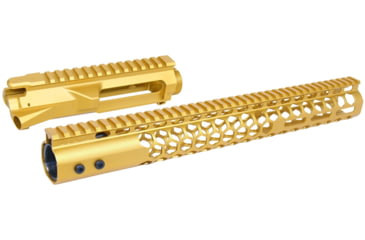 Image of Guntec USA AR-15 Stripped Billet Upper Receiver 15 in Air Lite Series Honeycomb M-LOK Handguard Combo Set, Anodized Gold, GT-UPPER-SET-GOLD-HC