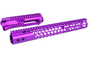 Image of Guntec USA AR-15 Stripped Billet Upper Receiver 15 in Air Lite Series Honeycomb M-LOK Handguard Combo Set, Anodized Purple, GT-UPPER-SET-PURPLE-15HC