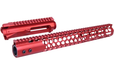 Image of Guntec USA AR-15 Stripped Billet Upper Receiver 15 in Air Lite Series Honeycomb M-LOK Handguard Combo Set, Anodized Red, GT-UPPER-SET-RED-15HC