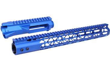 Image of GUNTEC USA Ar 15 Stripped Billet Upper Receiver &amp; 15in Air Lite Series Keymod Handguard Combo Set, Anodized Blue, GT-UPPER-SET-BLUE-15AIRLITE