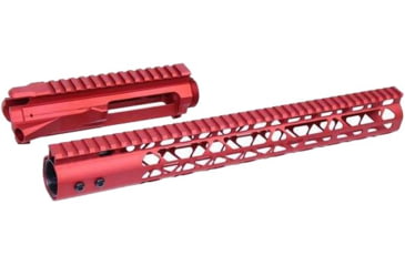 Image of Guntec USA AR-15 Stripped Billet Upper Receiver w/15in Air Lite Series Keymod Handguard, Anodized Red, GT-UPPER-SET-RED-15AIRLITE