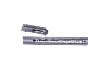 Image of Guntec USA AR-15 Stripped Billet Upper w/ Mod Lite Skeletonized M-LOK Handguard Set, 15 inch, Tungsten, GT-UPPER-SET-TGS-15MDLTE