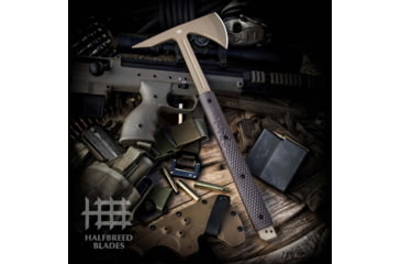 Image of Halfbreed Blades Large Breaching Dark Earth Axe, 18.38in Overall, 7.5in Dark Earth Teflon K110 Tool Steel Axe Head w/ 3.25in Cutting Edge, Dark Earth G10 Handle, Tan Kydex Belt Sheath, LBA-01 DE