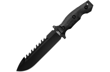 Image of Halfbreed Blades Large Survival Knife Black, 6.88 black Teflon coated sawback K110 tool steel , Black G10 handle, LSK-01 BLK