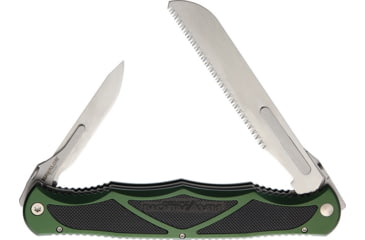 Image of Havalon Hydra Linerlock Folding Knife, Satin SS Blade, Green Aluminum Handle, Thumb Stud, Pocket Clip, Black Rubber Handle Inserts, XTI-HYDHGBS