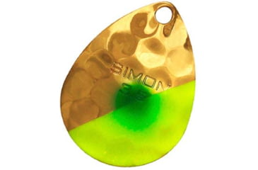 Image of Hawken Outdoors Simon 3.5 Colorado Spinner Blade, Hammered, Slash Chartreuse Green Dot, Gold Blade, 2 Pieces, SSBH35008