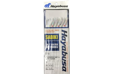 Image of Hayabusa Holographic Sheet &amp; White Flasher Sabiki, Main 30Lb And Branch 20Lb Test Line, Size 16, 6 Hooks, EX122-16