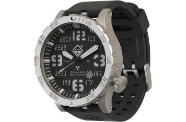 Image of Hazard 4 Heavy Water Diver, 50mm Titanium GMT Watch with Tritium, Black Dial, White Texts, Green/Yellow Tritium, HWD-TI-G-W-KW-GGYG