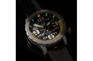 Image of Hazard 4 Heavy Water Diver, 50mm Titanium GMT Watch with Tritium, Black Dial, White Texts, Green/Yellow Tritium, HWD-TI-G-W-KW-GGYG