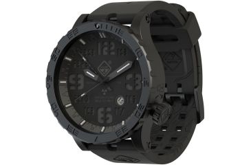 Image of Hazard 4 Heavy Water Diver, 50mm Titanium Watch Bracelet with Tritium, Black Dial, Charcoal Texts, Blue/Red Tritium, HWD-TIPV-B-KC-BBRB