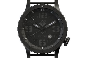 Image of Hazard 4 Heavy Water Diver, 50mm Titanium Watch Bracelet with Tritium, Black Dial, Charcoal Texts, Blue/Red Tritium, HWD-TIPV-B-KC-BBRB